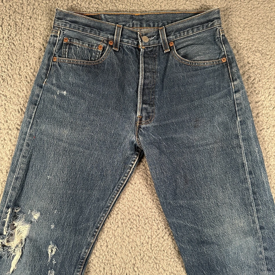 1997 Vtg Levi's 501xx Jeans Distress Red Batwing Made in USA 32x33(30x31 Fits) - Image 2 of 4