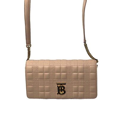 Authentic Burberry TB Lambskin Quilted Lola Wallet On Chain Bag Peach Pink  $1150 | eBay