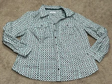 CJ Banks Womens Shirt Size Multicolor Diamond Print Pockets Classic Button Down