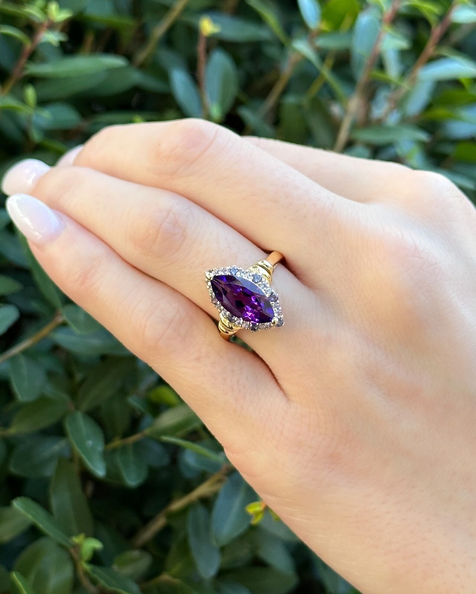 14k Ring Amethyst Tanzanite Yellow Gold Marquise Halo Size RG4468