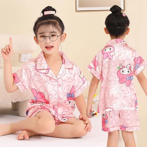 My Melody Kuromi Cinnamoroll Summer Ice Silk Pajamas Thin Homewear set kids - Picture 10 of 36