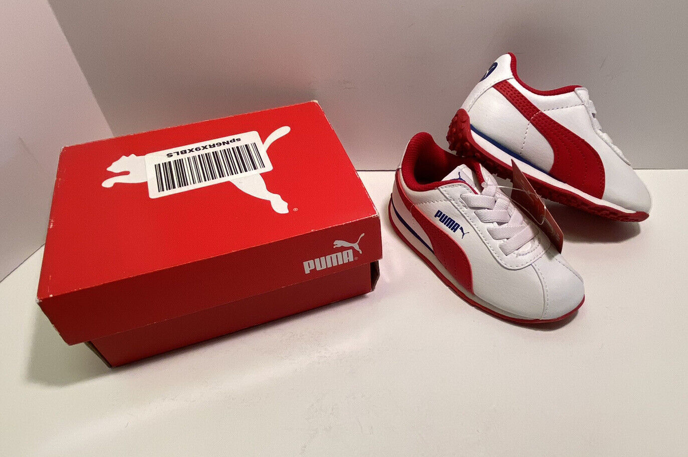 Puma Kinder fit US 7C EUR 23 CM 14.5 Slip Sneakers White Red New Shoes | eBay