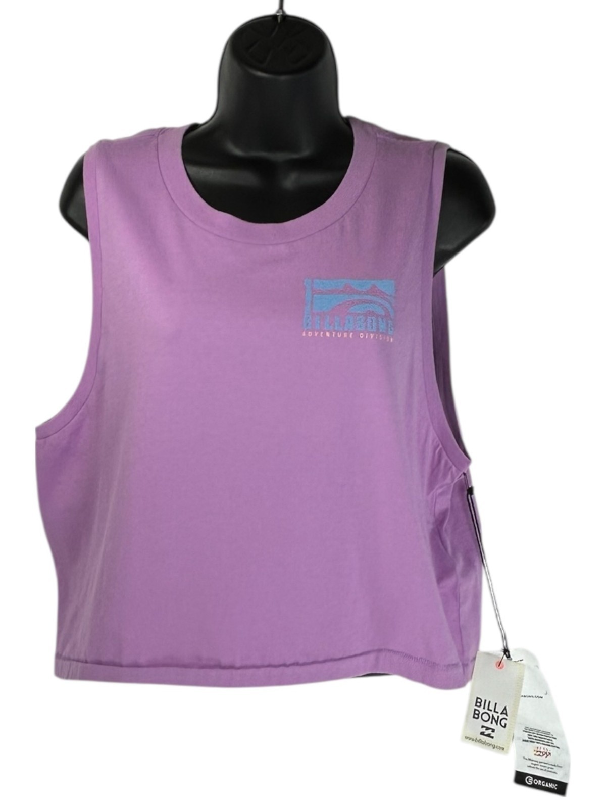 BILLABONG Adventure Division Crop Tank Top XS Purple Logo Print Organic Cotton