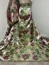 Green Gold Ivory Pink Floral Metallic Brocade Fabric 58 Width Sold By The Yard