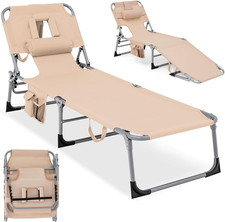 Tanning Chair with Face Hole, Folding Beach Lounge Chair with 4-Position Adjusta