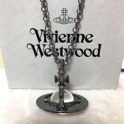 Vivienne Westwood Small Orb Necklace Black Gunmetal 4.5cm with