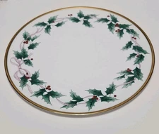 Mikasa Ribbon Holly Cake Plate CAF03 Bone China Japan 11 3/4"