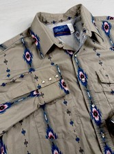 Vtg Wrangler Western Shirt Aztec Cowboy Pearl Snap Navajo Rodeo Checotah 90s 2XL