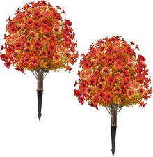 Vibrant 25-Inch Fall Artificial Mum Topiary w...