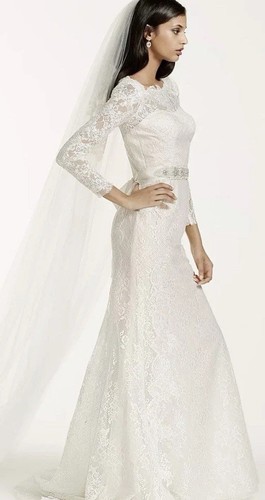 Galina Signature Ivory Beaded Lace Trumpet Wedding Dress David’s Bridal Size 2 - 第 1/15 張圖片