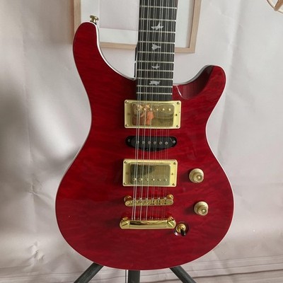 Red Electric Guitar 6 Strings Mahogany  HsH Pickups TOM Bridge quilted maple top