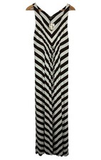 Tommy Bahama Chevron Nautical Striped Maxi Dress Brown Cream Drawstring Waist M