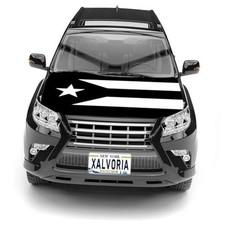 Puerto Rico Black  White Flag Car Hood Cover   4' x 5.25', Durable Polyester