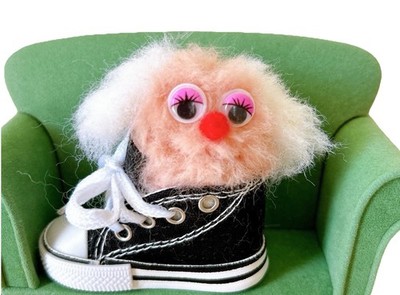Handm. Needle Felted Bunny Monster Black Sneaker Doll Gizmo Furby Goth Y2K OOAK