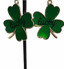 St Patricks Day Earrings Trendy Statement Four Leaf Clover Shamrock Lucky TWO