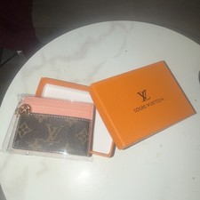 Louis Vuitton Pink Brown Monogram Leather Card Holder ID Holder with Box