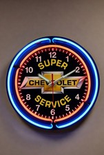 Neon Double Glass Tube Chevrolet Super Service Clock 15 Neon Double Glass Tube Chevrolet Super Service Clock 15