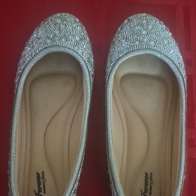 Forever Silver Rhinestone Memory Foam Ballet Flats Women's Slip-On