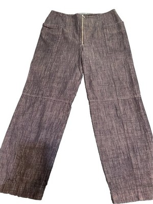 TIBI Dark Denim Women s Jeans Sz 12 Rib-High Front Zipper Big Pockets Ankle EUC