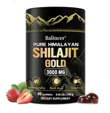 Balincer Pure Himalayan Shilajit Gold 3000mg Gummies 80ct Strawberry Vegan