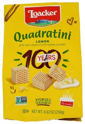 Loacker Quadratini Lemon Bite Size Cream Filled Wafer Cookies 8.82 Oz