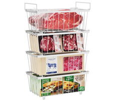 New Chest Freezer Organiser – 4 Pack Stackable Wire Freezer Baskets (198L) White