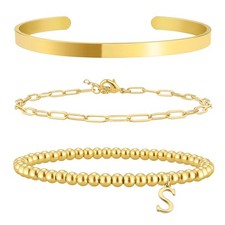 Gold Initial Bracelets Stack for Women Non Tarnish Dainty Gold Bracelet Jewelry