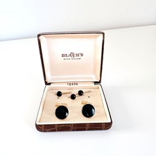 VINTAGE MENS CUFFLINK AND STUD SET SWANK BLACK TUXEDO SHIRT SET