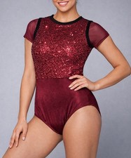 Weissman Burgundy Sequin  Mesh Dance Leotard MA Performance Costume