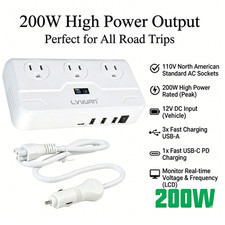 Portable 200W Car Power Inverter 12V DC to 110V AC Adapter Outlet Auto Charger