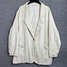 Dip Blazer Women XL Cream Linen Blend Single Button Jacket Off White Notched