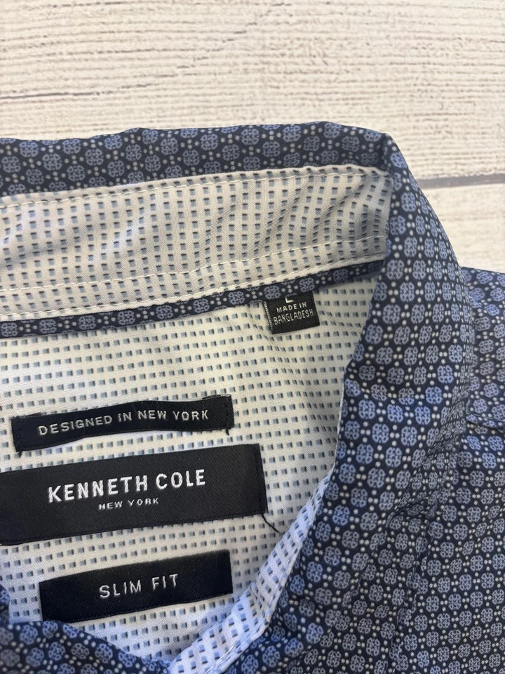 Camisa de Vestir Kenneth Cole New York Para Hombre Grande Azul Calce Ajustado Elastizada Manga Larga Foto 4 de 4
