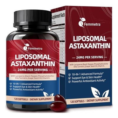 Liposomal Astaxanthin 24mg Supplements with Lycopene Antioxidant 10mg Skin Eye