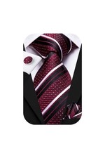 Mens 70 inches Tie Set Extra Long Necktie With Cufflinks Handkerchief Wine Red