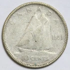 1951 10 Cents Canada 80% Silver Coin - RAW - 10c - King George VI
