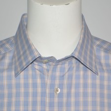 DAVID DONAHUE Trim Fit Blue Ten Plaid 100 Cotton Dress Shirt 18 34/35