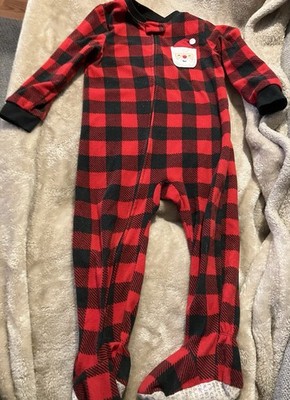 Red & Black Plaid Footed Sleeper Christmas One Piece Zipper Pajamas 0-3 Months
