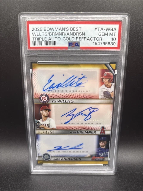 2025 Bowman Best Eli Willits/Tyler Bremner/Kade Anderson Auto Gold /50 PSA 10