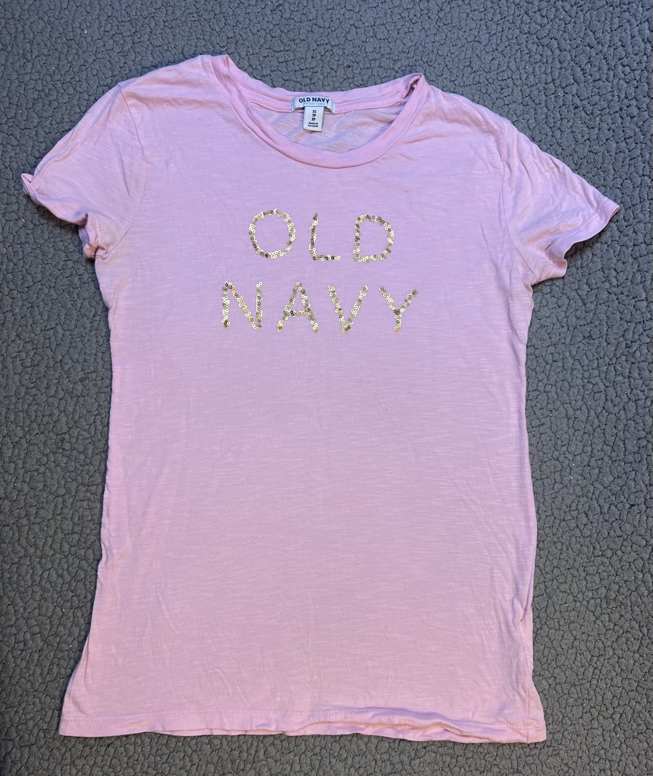 Old Navy T Shirt Womens Size XS Pink With Gold Logo Short Sleeve Blouse