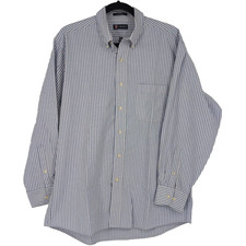 CHAPS Wrinkle Free Oxford Men's Large Size 16-16.5 32/33 Shirt Blue Stripe