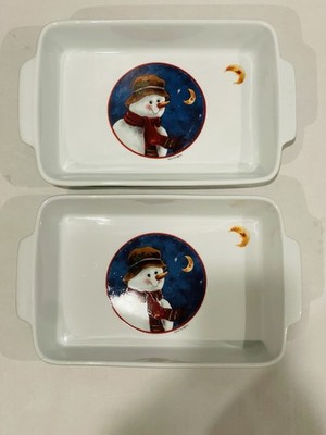 Set Of (2) Snowman At Night Casserole Pans Rainbow Mountain, Inc.