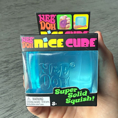 Schylling Nee Doh Nice Cube Super Solid Squishy Squeeze Toy, Blue, Ages 4+