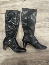 Vintage Salvatore Ferragamo Carla Black Leather Knee High Tall Riding Boots 7.5