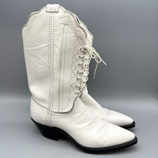 Vintage Ladies Victorian Lace Up Boots - Dan Post White Scallop Top - Size 5.5 M