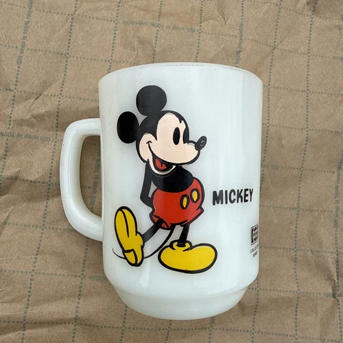 VINTAGE Mickey Mouse Fire-King Anchor Hocking Milk Glass Disney PEPSI Mug