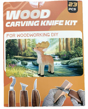 23PCS Wood Carving Knife Kit Whittling Set w/ 9 Basswood Blocks NEW Sealed