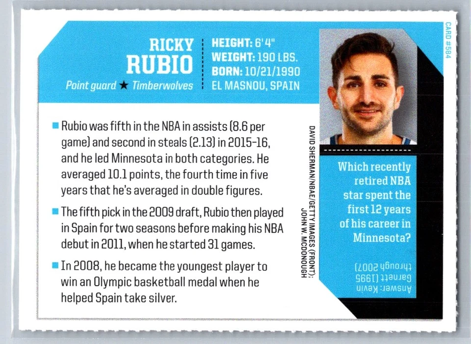 Ricky Rubio 2016 Sports Illustrated for Kids Minnesota Timberwolves #584 - Image 2 of 2