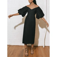 Mara Hoffman Midi Linen-Blend Namari Puff-Sleeve Dress