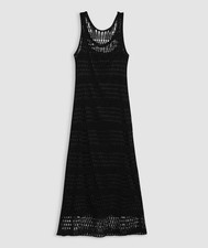$395 Theory Women Jet Black Tissage Open-Knit Midi Lace Shift Dress Size SP