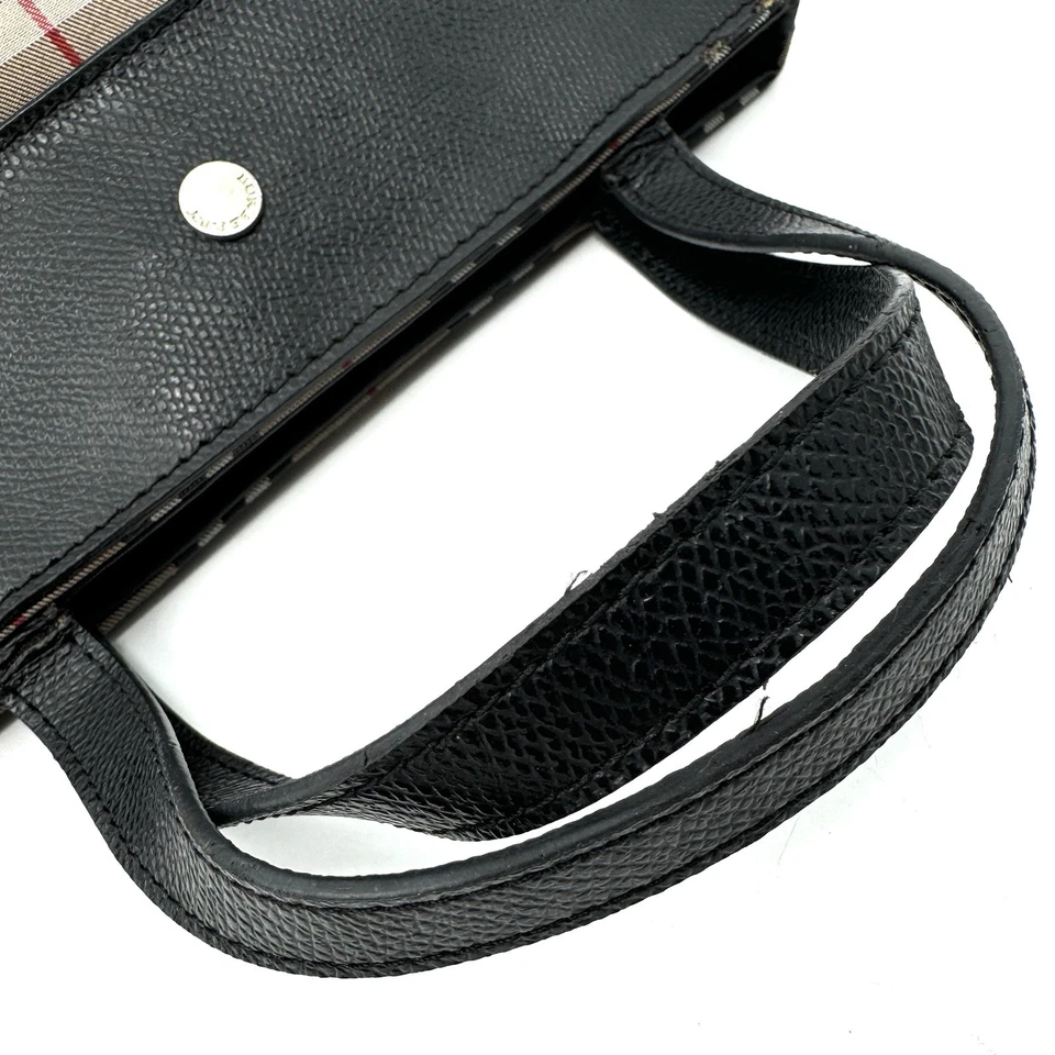 BURBRERRY Hand bag Tote Bag Check Nylon Black Leather Authentic - Image 4 of 4